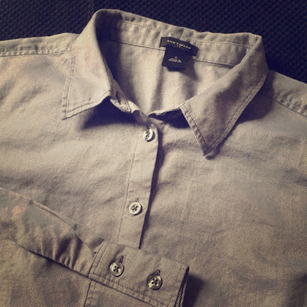 ☀️Ann Taylor Gray Diagonal Stripe Button Down